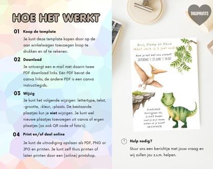 Dinosaurus Uitnodiging 2 Jaar T-Rex | Bewerkbare Canva Template | A5 A6 WhatsApp | Download