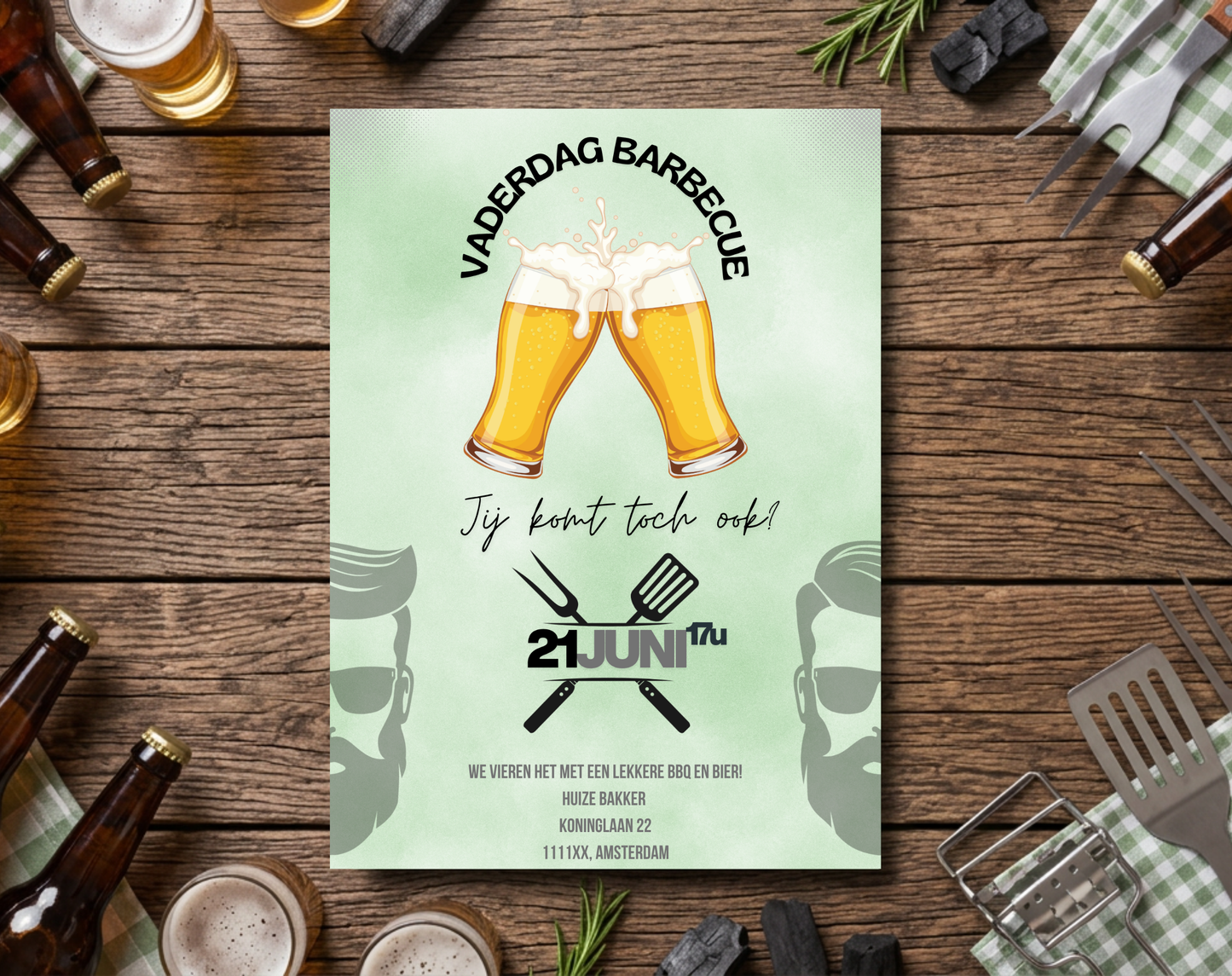 Vaderdag Barbecue Uitnodiging met Bier | Canva Template | A5 A6 WhatsApp | Digitale Download