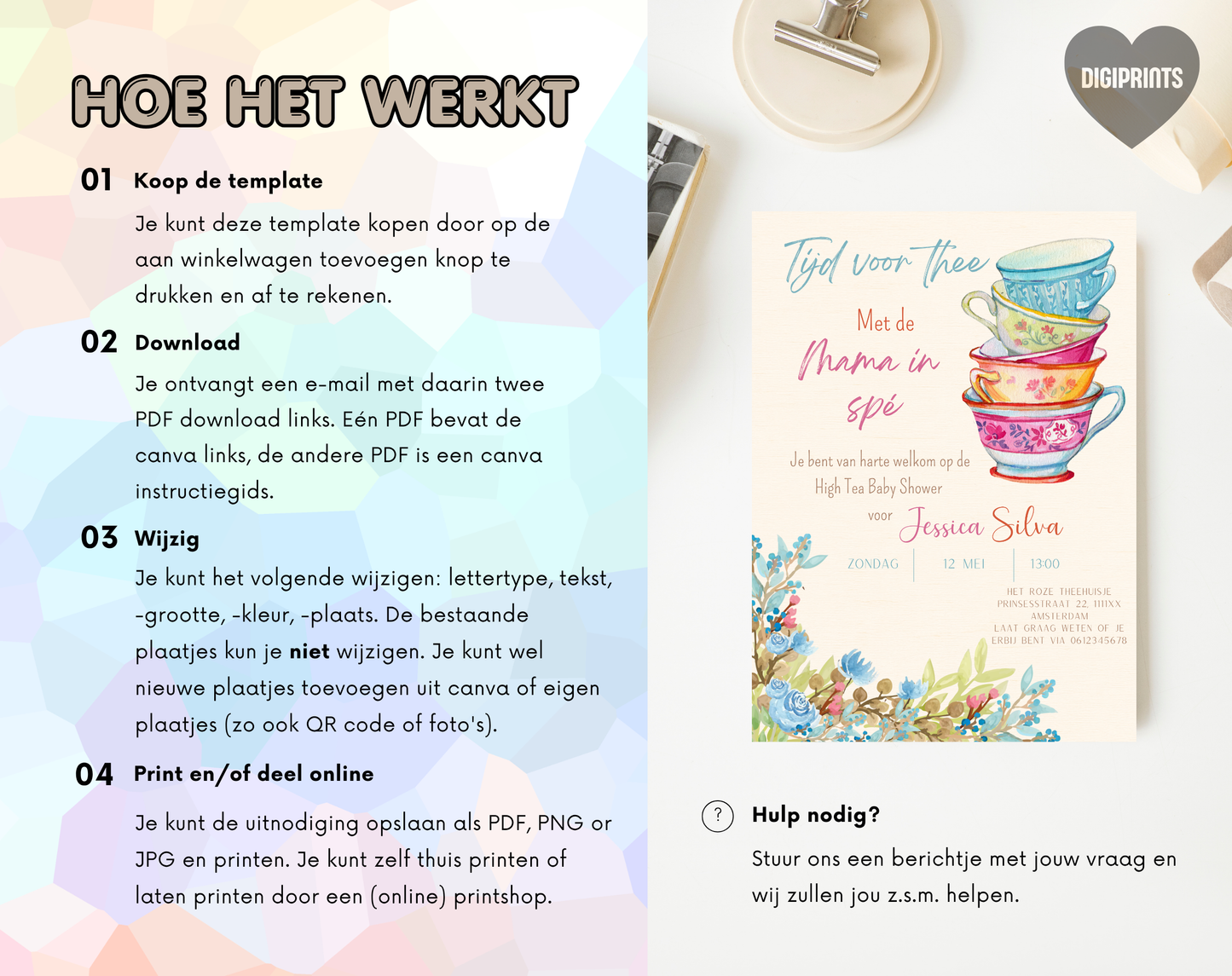 High Tea Babyshower Uitnodigingstemplate Mama in Spé | Bewerkbare Canva Template | A5, A6 & WhatsApp | Digitale Download