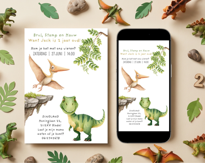 Dinosaurus Uitnodiging 2 Jaar T-Rex | Bewerkbare Canva Template | A5 A6 WhatsApp | Download