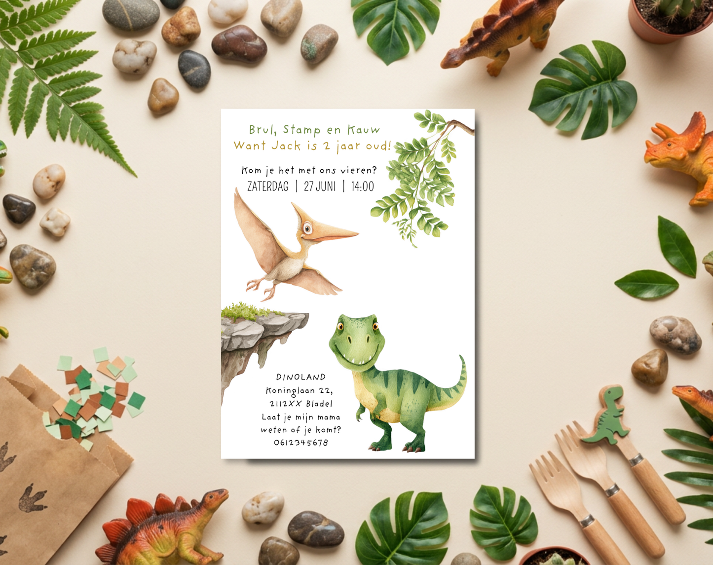 Dinosaurus Uitnodiging 2 Jaar T-Rex | Bewerkbare Canva Template | A5 A6 WhatsApp | Download
