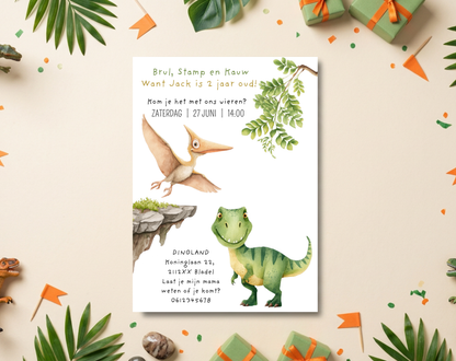 Dinosaurus Uitnodiging 2 Jaar T-Rex | Bewerkbare Canva Template | A5 A6 WhatsApp | Download