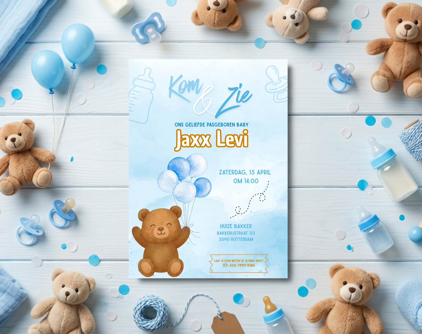 Beer Kraamvisite Uitnodigingstemplate | Bewerkbare Canva Template | A5, A6 & WhatsApp | Digitale Download