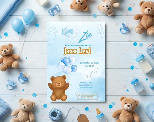 Beer Kraamvisite Uitnodigingstemplate | Bewerkbare Canva Template | A5, A6 & WhatsApp | Digitale Download
