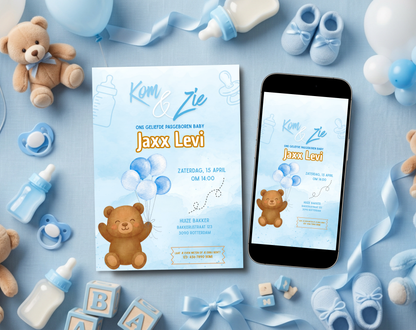 Beer Kraamvisite Uitnodigingstemplate | Bewerkbare Canva Template | A5, A6 & WhatsApp | Digitale Download