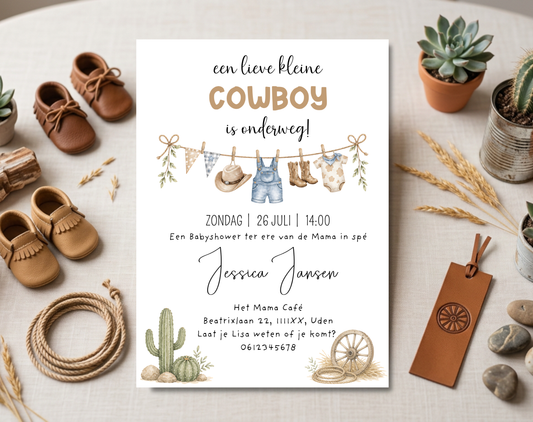 Cowboy Babyshower Uitnodigingstemplate | Bewerkbare Canva Template | A5, A6 & WhatsApp | Digitale Download