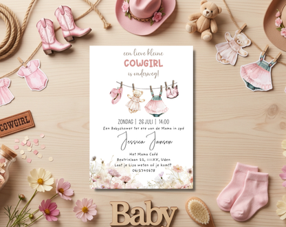 Cowgirl Babyshower Uitnodigingstemplate | Bewerkbare Canva Template | A5, A6 & WhatsApp | Digitale Download