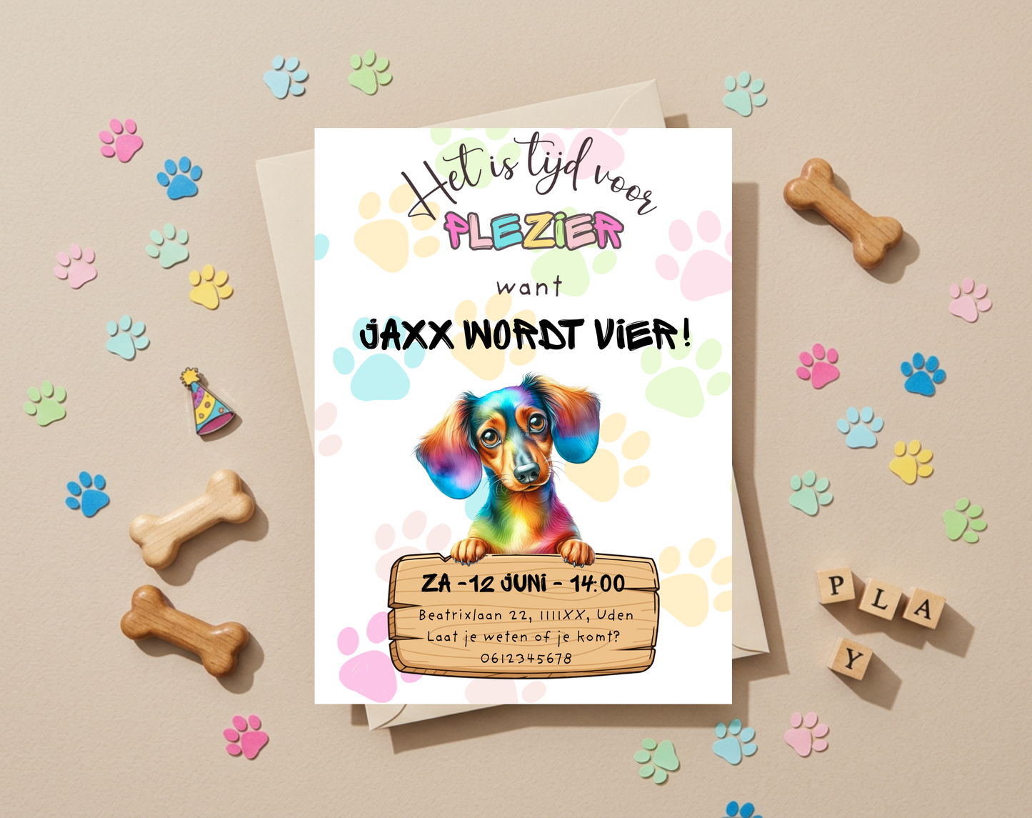 Hondenthema Verjaardagsuitnodiging Canva Template | Kinderfeest & Hondenverjaardag | A5, A6 & WhatsApp | Digitale Download