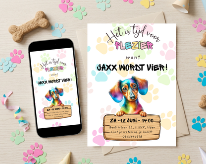 Hondenthema Verjaardagsuitnodiging Canva Template | Kinderfeest & Hondenverjaardag | A5, A6 & WhatsApp | Digitale Download