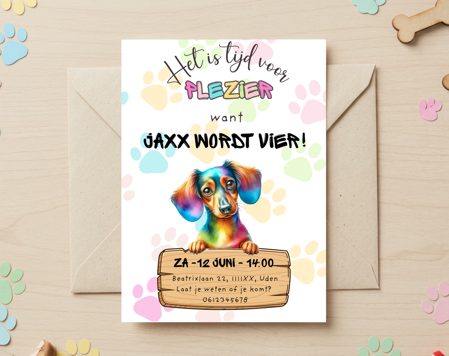 Hondenthema Verjaardagsuitnodiging Canva Template | Kinderfeest & Hondenverjaardag | A5, A6 & WhatsApp | Digitale Download