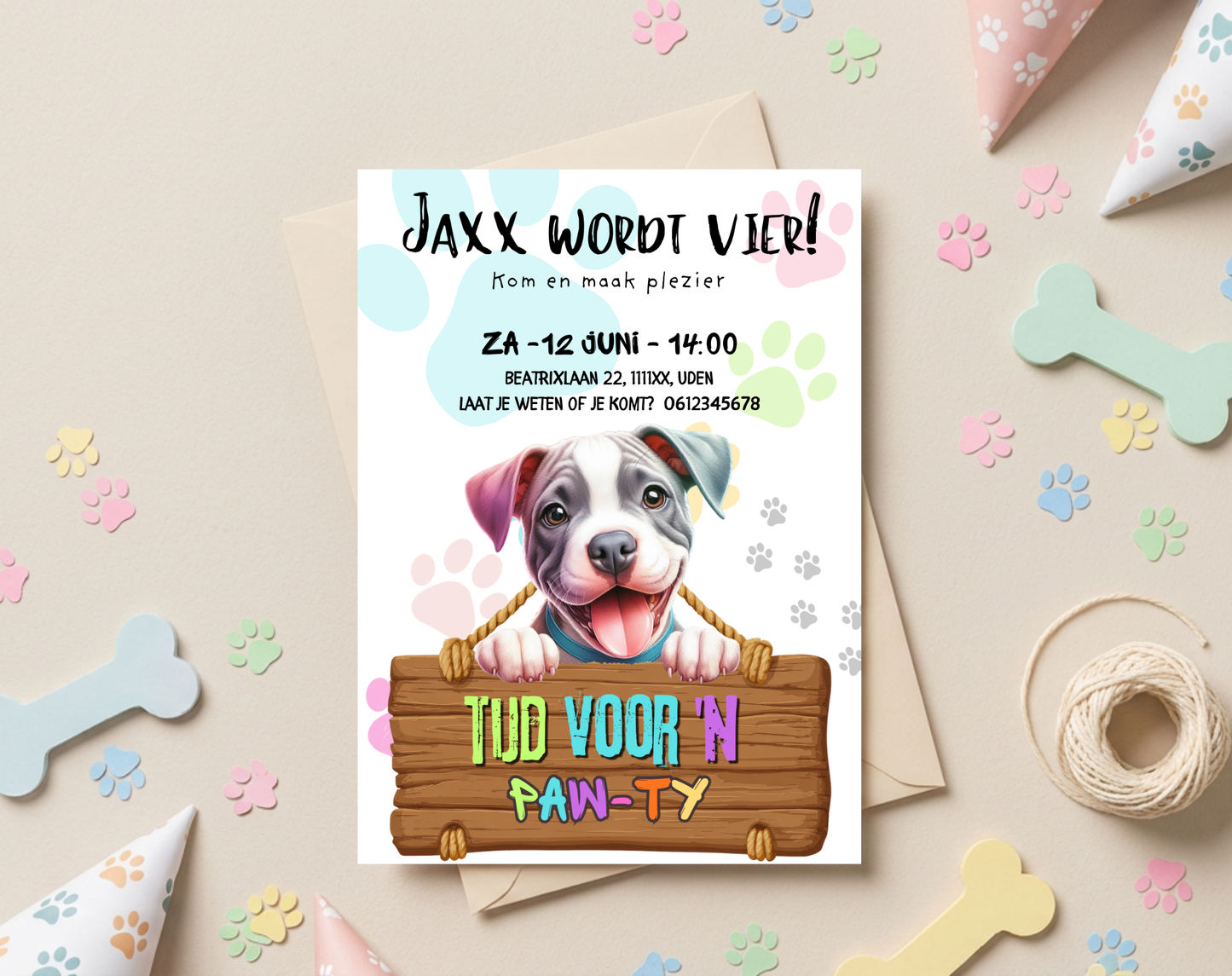 Paw-ty Hondenthema Verjaardagsuitnodiging Canva Template | Kinderfeest of Hondenkind | A5, A6 & WhatsApp | Digitale Download
