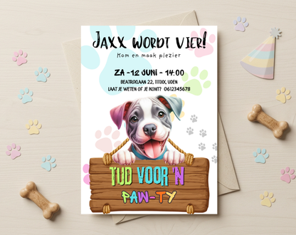 Paw-ty Hondenthema Verjaardagsuitnodiging Canva Template | Kinderfeest of Hondenkind | A5, A6 & WhatsApp | Digitale Download