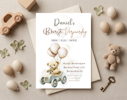 Teddybeer Eerste Verjaardag Uitnodigingstemplate | Bewerkbare Canva Template | A5, A6 & WhatsApp | Digitale Download