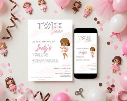 Pop Tweede Verjaardag Uitnodigingstemplate | Bewerkbare Canva Template | A5, A6 & WhatsApp | Digitale Download