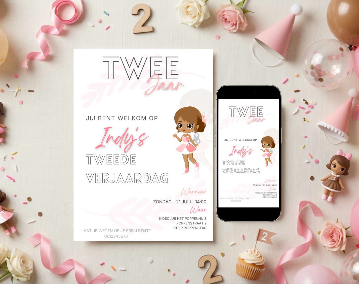 Pop Tweede Verjaardag Uitnodigingstemplate | Bewerkbare Canva Template | A5, A6 & WhatsApp | Digitale Download