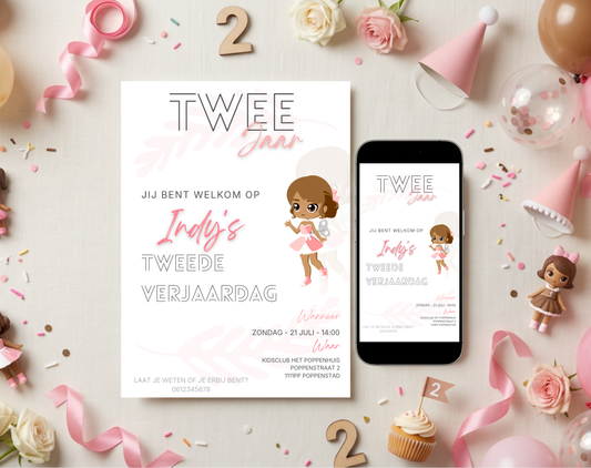Pop Tweede Verjaardag Uitnodigingstemplate | Bewerkbare Canva Template | A5, A6 & WhatsApp | Digitale Download