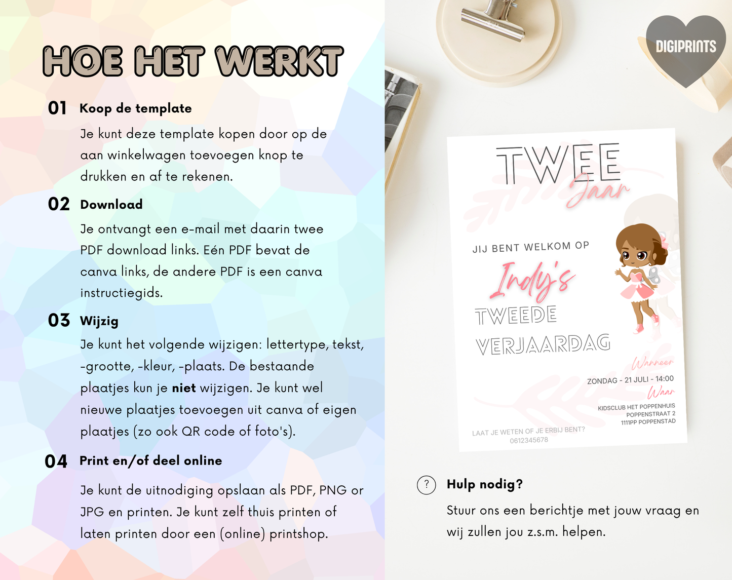 Pop Tweede Verjaardag Uitnodigingstemplate | Bewerkbare Canva Template | A5, A6 & WhatsApp | Digitale Download