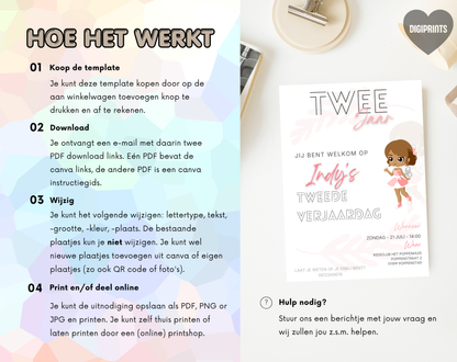 Pop Tweede Verjaardag Uitnodigingstemplate | Bewerkbare Canva Template | A5, A6 & WhatsApp | Digitale Download