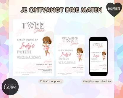 Pop Tweede Verjaardag Uitnodigingstemplate | Bewerkbare Canva Template | A5, A6 & WhatsApp | Digitale Download