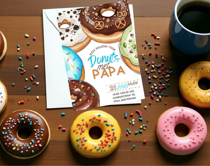 Vaderdag Uitnodiging Donuts met Papa | Canva Template Bewerkbaar | A5 A6 WhatsApp | Download