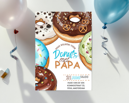 Vaderdag Uitnodiging Donuts met Papa | Canva Template Bewerkbaar | A5 A6 WhatsApp | Download