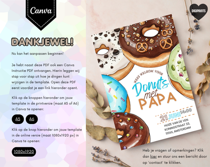 Vaderdag Uitnodiging Donuts met Papa | Canva Template Bewerkbaar | A5 A6 WhatsApp | Download