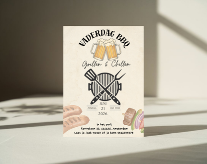 Vaderdag BBQ Uitnodiging Grillen en Chillen | Canva Template | A5 A6 WhatsApp | Direct Download