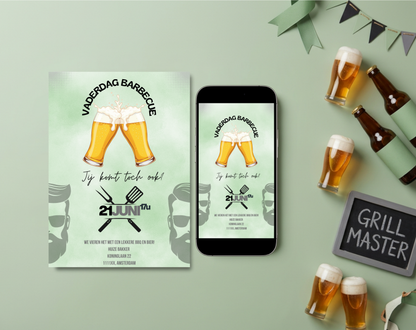 Vaderdag Barbecue Uitnodiging met Bier | Canva Template | A5 A6 WhatsApp | Digitale Download