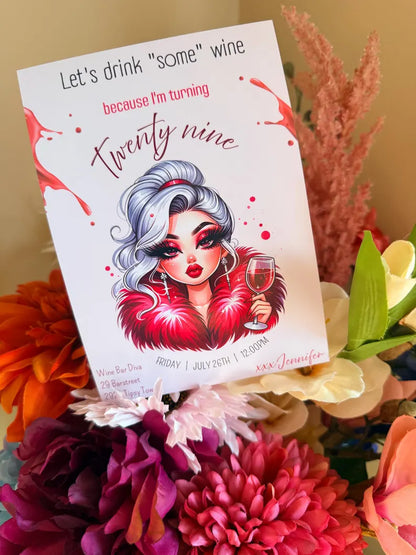 29th Birthday Wine Diva Invitation Template | Editable Canva Template | 5x7in & WhatsApp | Digital Download