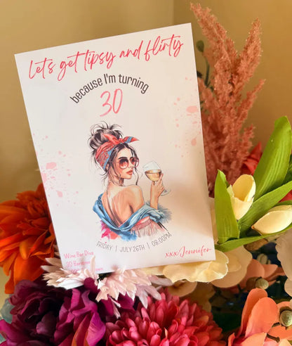 Tipsy & Flirty 30th Birthday Invitation Template | Editable Canva Template | 5x7in & WhatsApp | Digital Download
