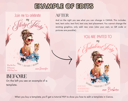 Flirty Thirty 30th Birthday Invitation Template | Editable Canva Template | 5x7in & WhatsApp | Digital Download
