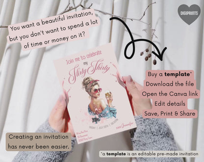 Flirty Thirty 30th Birthday Invitation Template | Editable Canva Template | 5x7in & WhatsApp | Digital Download