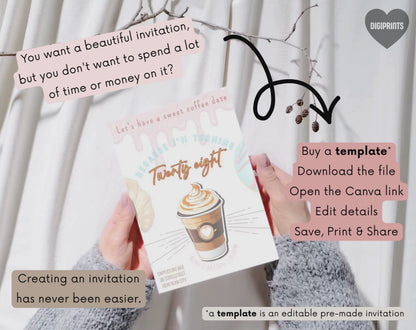 Coffee Date Birthday Invitation Template | Editable Canva Template | 5x7in & WhatsApp | Digital Download