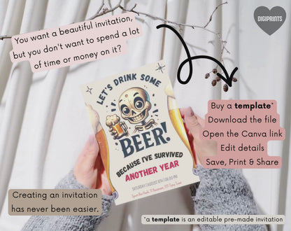 Funny Beer Birthday Invitation Template | Editable Canva Template | 5x7in & WhatsApp | Digital Download