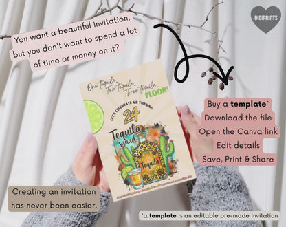 24th Birthday Tequila Sunrise Invitation Template | Editable Canva Template | 5x7in & WhatsApp | Digital Download