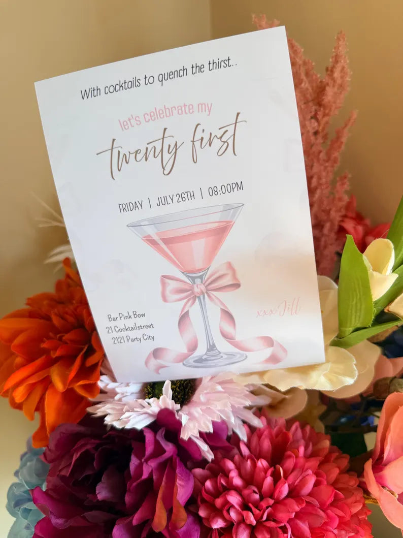 21st Birthday Cocktail Invitation Template | Editable Canva Template | 5x7in & WhatsApp | Digital Download